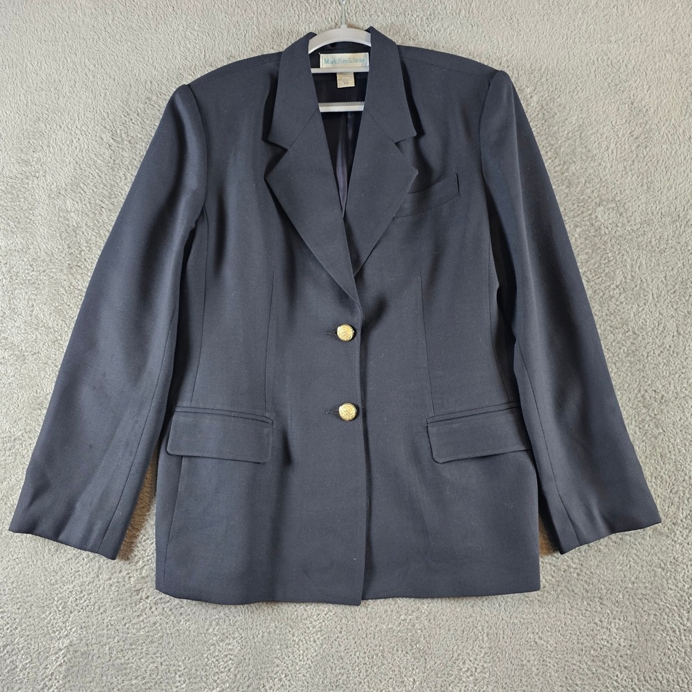 Mark Fore & Strike Vintage Blue 100% Wool Blazer Gold Crest Buttons Size 10
